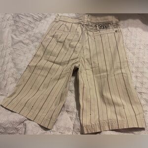 VANS Beige Striped Board Shorts Youth Size 14 Pocket LOGO Flat Front